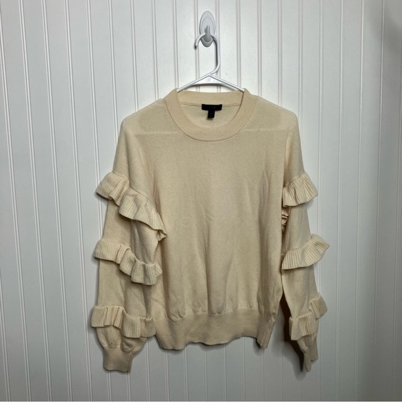 J. Crew cream ruffle sleeve sweater wool crewneck ruffle sweater As Seen On - Picture 2 of 6